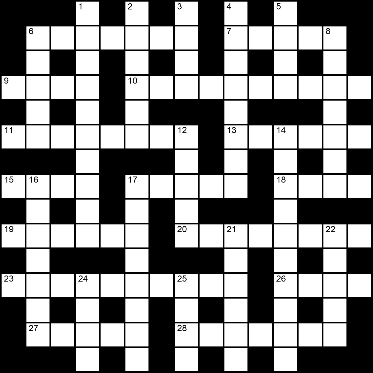 An invitingly empty cryptic crossword grid.