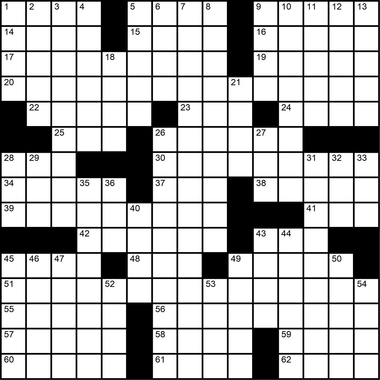 Crossword grid with a vertical 15 down the middle.