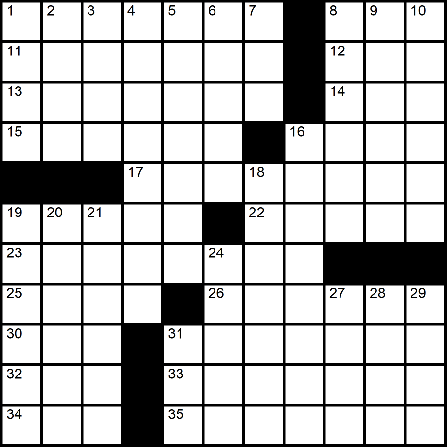 A pinwheel-shaped midi crossword grid.