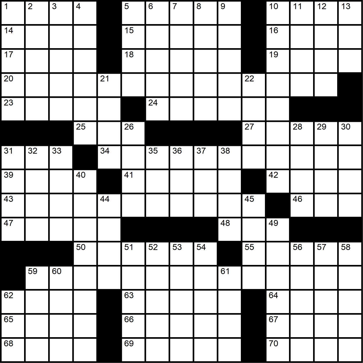 A 15x15 crossword grid with four long theme entries.