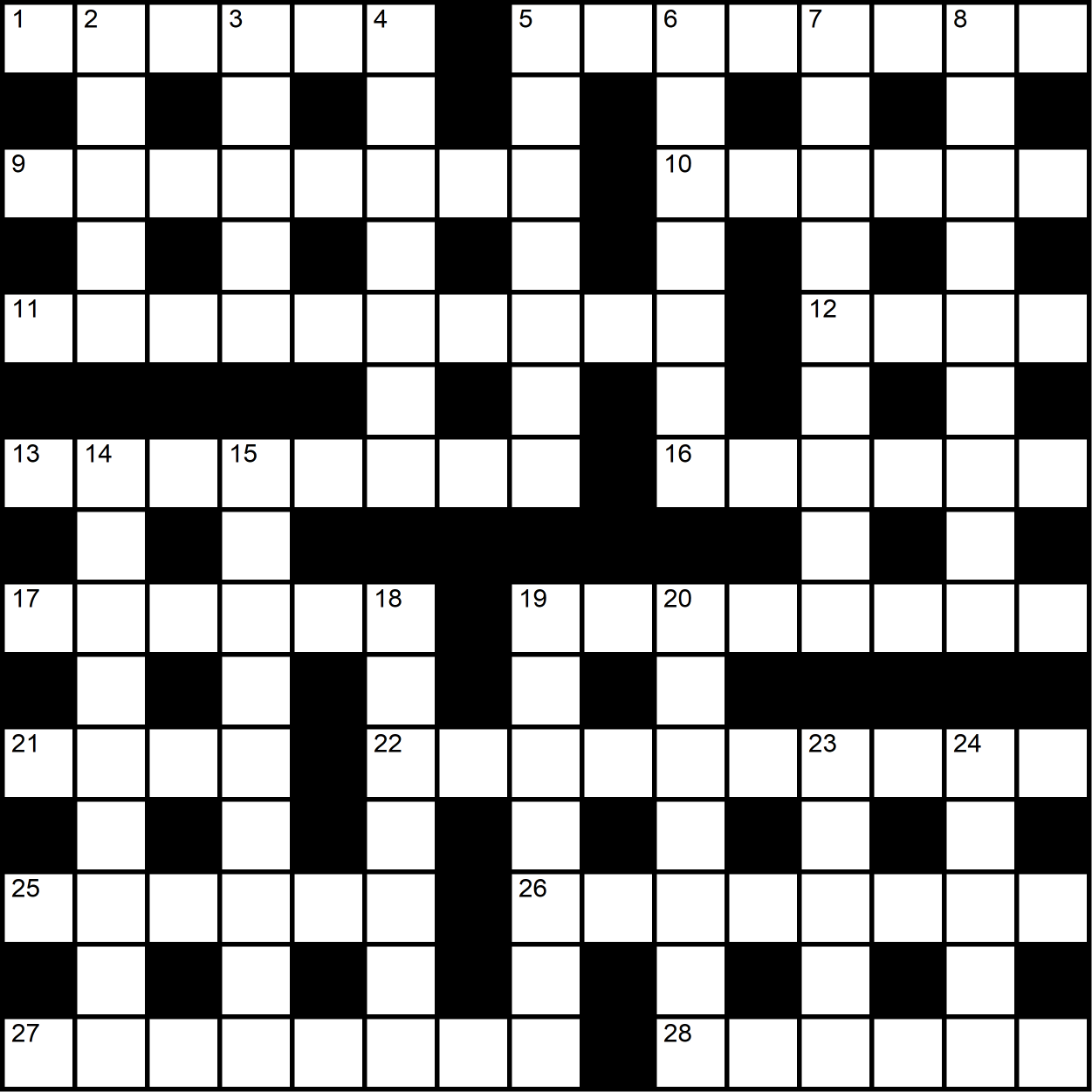A 15x15 cryptic crossword grid.
