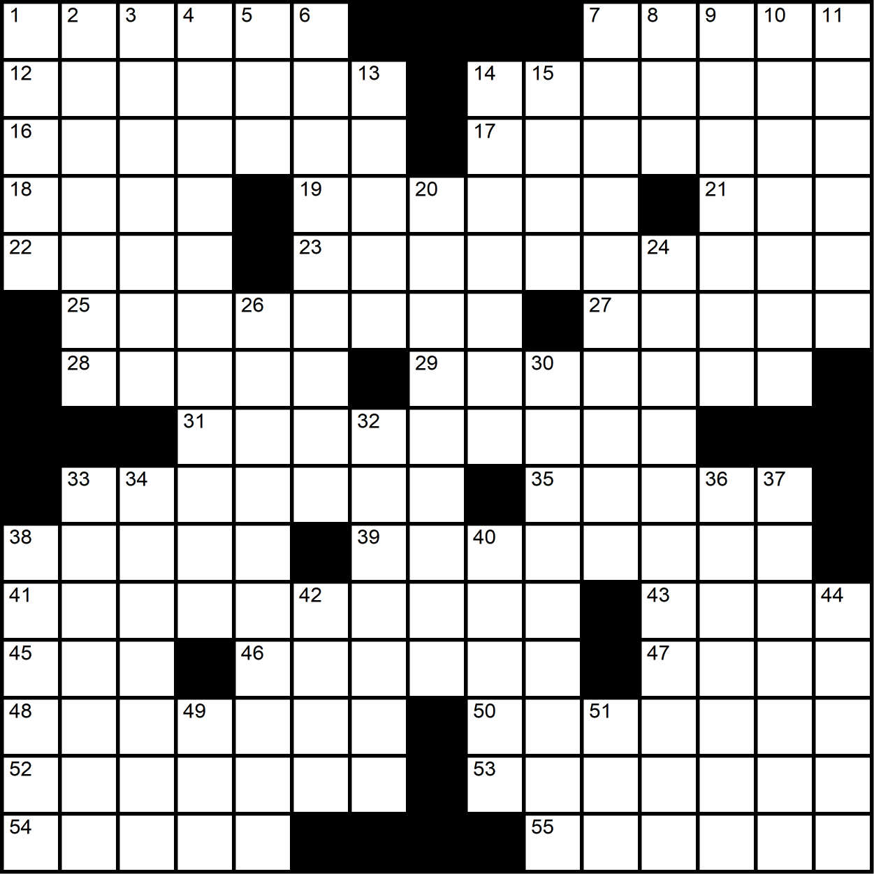 A 15x15 themeless crossword puzzle.