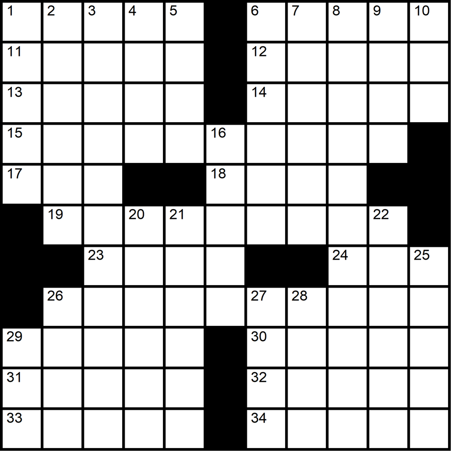 An 11x11 crossword with three long horizontal answers and two long down answers.