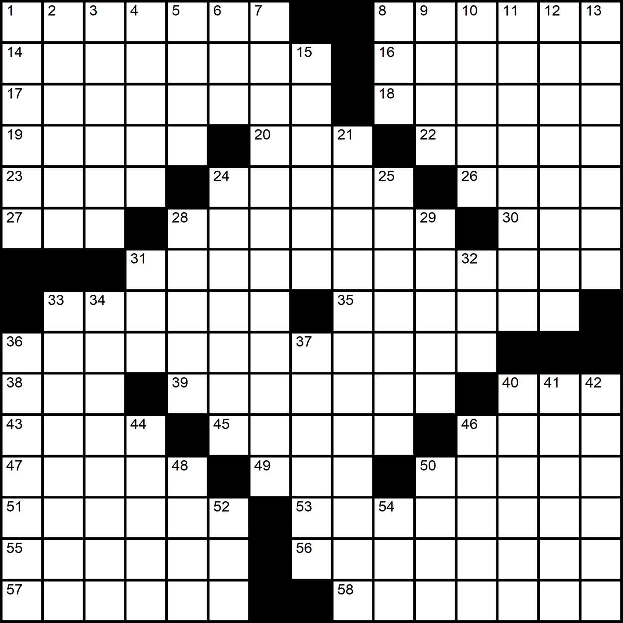 A pinwheel-shaped themeless crossword.